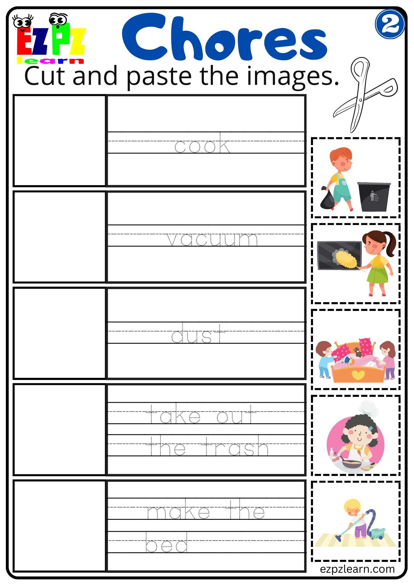 Household Chores Vocabulary Cut And Paste Worksheet For Children And